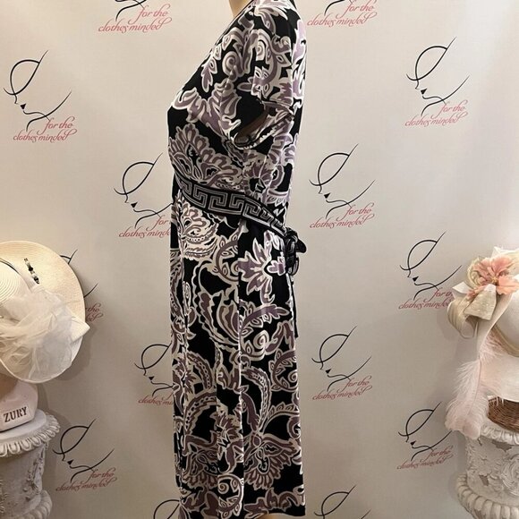 Apt 9. Sz PM.  Stretch Roman Key Border Tie Back Shift Sheath Purple. B114 - Picture 5 of 6